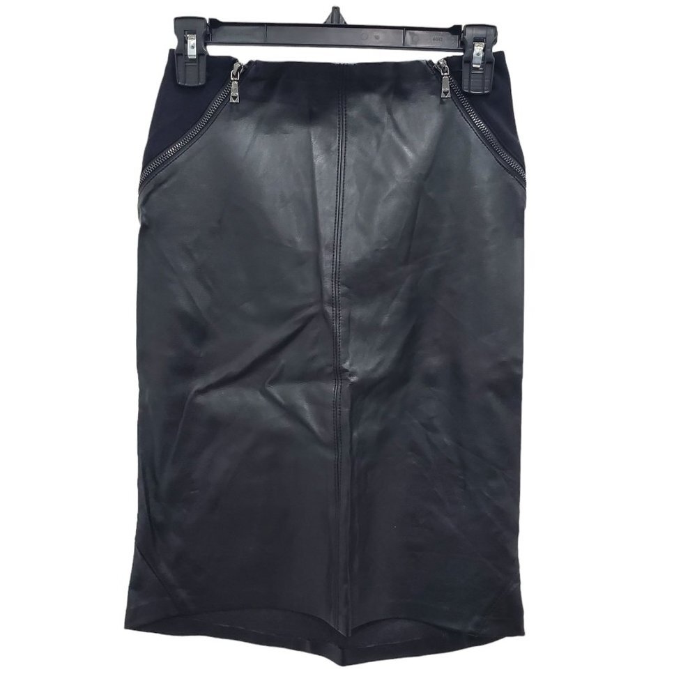 Guess Women's Black Faux Leather Stretch High Waist Zippered Pencil Skirt Size 0